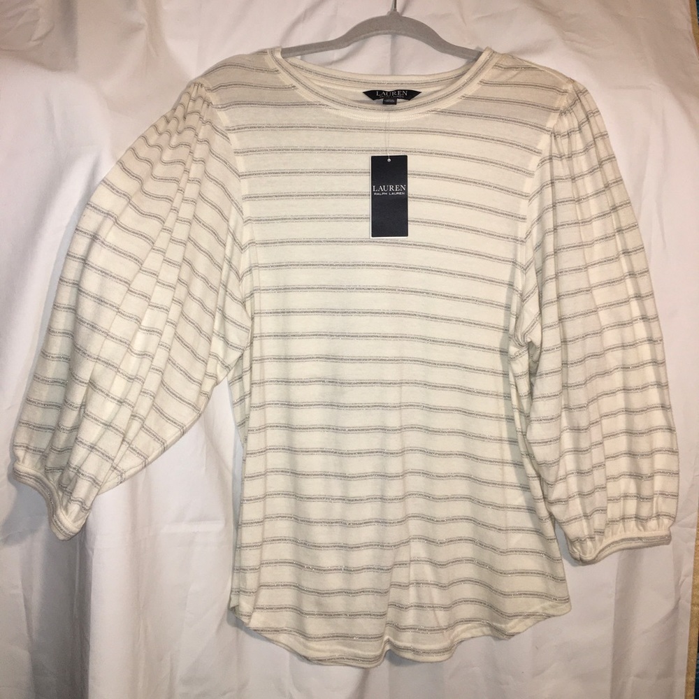 Ralph Lauren Striped Blouson Sleeve Sweater(M)